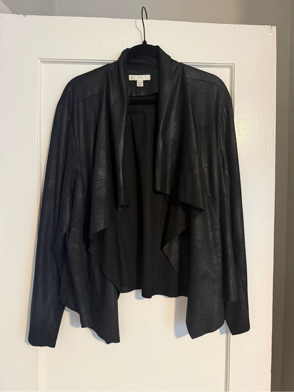 Cato Black Faux Leather Draped Jacket